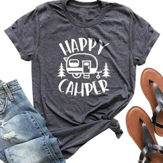 Umsuhu Camping Tee Shirts for Women Happy Camper Tee Shirt Funny Camping Graphic Tees Shirts Umsuhu Camping Tee Shirts for Women Happy Camper Tee Shirt Funny Camping Graphic Tees Shirts