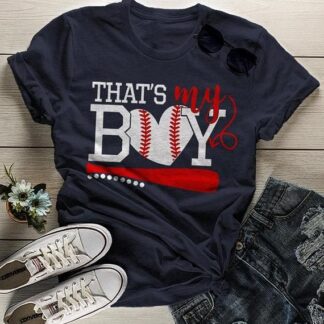 Women’s Baseball T Shirt That’s My Boy Shirts Baseball Mom Tee Son Tshirt – Large _ Navy