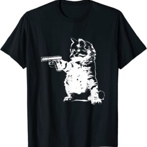 Gun kitty funny cat T-Shirt unisex Gildan Short-Sleeve T-Shirt Long Sleeve T-Shirt Heavy Blend Hoodie Crewneck Sweatshirt