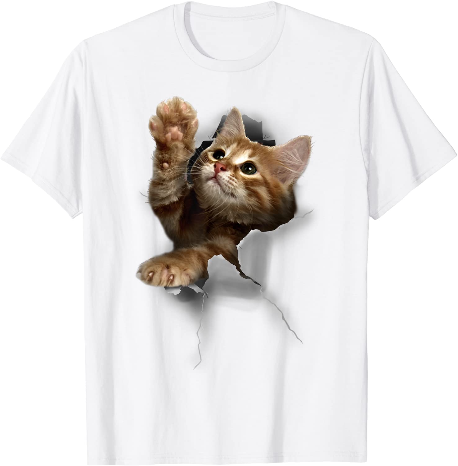 Lovely Kitten Cracked Wall T-Shirt Cats Tee Shirt Gifts unisex Gildan Short-Sleeve T-Shirt Long Sleeve T-Shirt Heavy Blend Hoodie Crewneck Sweatshirt