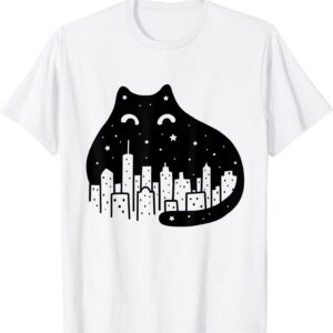 Starry Night Urban City Skyline Black Cat T-Shirt unisex Gildan Short-Sleeve T-Shirt Long Sleeve T-Shirt Heavy Blend Hoodie Crewneck Sweatshirt