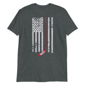 Red Hockey Stick American Flag T-Shirt Hockey Love Tee Short-Sleeve Unisex T-Shirt