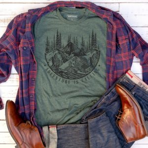 Adventure Is Calling – Mountain Themed T Shirt, Hiking Tees, Outdoor Shirts, Wilderness Graphic Tee, Cool Outdoors Print, Forest Print unisex T-Shirt Long Sleeve T-Shirt  Hoodie Sweatshirt
