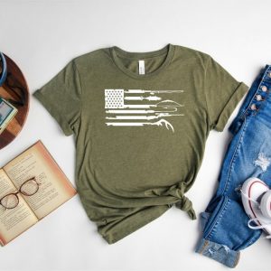 Hunting Shirt, Fishing Shirt, Hunting USA Flag Shirt, Gift for Hunter  Fisherman unisex T-Shirt Long Sleeve T-Shirt  Hoodie Sweatshirt
