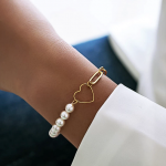 Fashion Heart Chain Bracelet Women Temperament Imitation Pearl Stainless Steel Chain Bracelet For Women Jewelry Gift