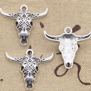 10pcs Charms Skull Bull Ox Head 25x29mm Antique Bronze Silver Color Plated Pendants Making DIY Handmade Tibetan Jewelry