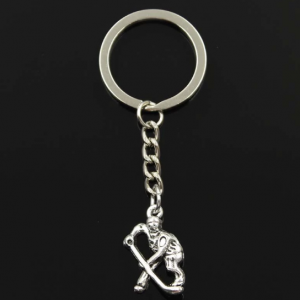 Fashion Keychain 25x16mm Hockey Player Sporter Bronze Silver Color Pendants DIY Men Jewelry Car Key Chain Ring Holder Gift