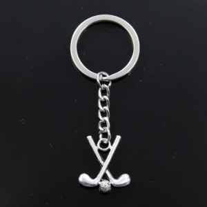 Fashion Keychain 25x22mm Hockey Stick Club Silver Color Pendants DIY Men Jewelry Car Key Chain Ring Holder Souvenir For Gift