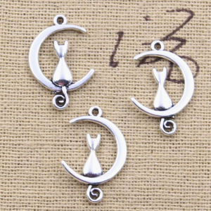 50pcs Charms Moon Cat 21x14mm Antique Silver Color Pendants DIY Crafts Making Findings Handmade Tibetan Jewelry