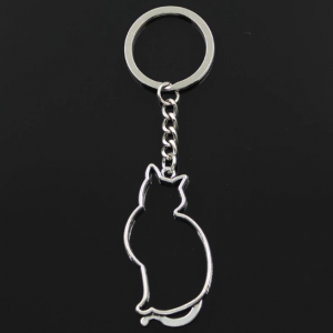 Fashion 3cm Key Ring Metal Key Chain Keychain Jewelry Antique Bronze Silver Color Plated Cat 53x27mm Pendant