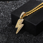 Jewelry Fashion Retro Full Zircon Lightning Necklace Men’s Hip Hop Party Locomotive Accessories Pendant Necklace Jewelry