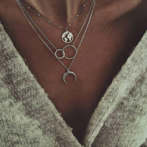New Fashion Retro Moon World Map Circle Pendant Multilayer Gold Colodr Necklace Party Charm Jewelry Accessories For Women New Fashion Retro Moon World Map Circle Pendant Multilayer Gold Colodr Necklace Party Charm Jewelry Accessories For Women