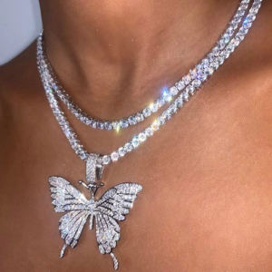 Statement Big Butterfly Pendant Necklace Rhinestone Chain for Women Bling Tennis Chain Crystal Choker Necklace Party Jewelry Statement Big Butterfly Pendant Necklace Rhinestone Chain for Women Bling Tennis Chain Crystal Choker Necklace Party Jewelry