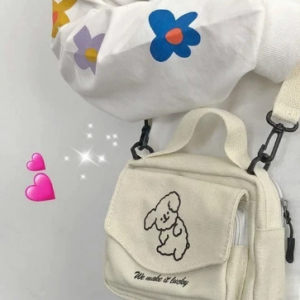 Ladies Fashion Canvas Small Square Bag Korean Version Multifunctional Cute Dog One-shoulder Diagonal Mobile Phone Package Ladies Fashion Canvas Small Square Bag Korean Version Multifunctional Cute Dog One-shoulder Diagonal Mobile Phone Package