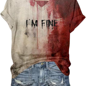I'M Fine Bloody Shirt Problem Solved T Shirt Women Funny Halloween Blood Clothes