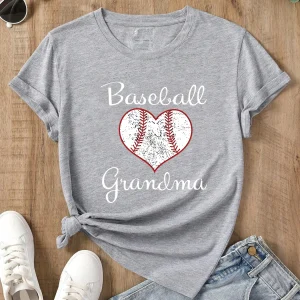 Baseball Grandma Pattern Letter Print T-shirt Fun Street American Retro Women’s Fashion Casual Summer Top 2024 New Baseball Grandma Pattern Letter Print T-shirt Fun Street American Retro Women's Fashion Casual Summer Top 2024 New