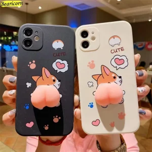 3D Cute Ass Buttocks Pop Fidget Toys Phone Case For iPhone 11 12 13 14 15 Pro X Xs Max XR 8 7 Plus 6 6s SE Push Corgi Butt Cover