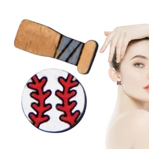 Wooden Stud Baseball Earrings Wooden Baseball Glove And Ball Wood Stud Earrings Ball Stud Earrings Ladies Earrings Jewelry