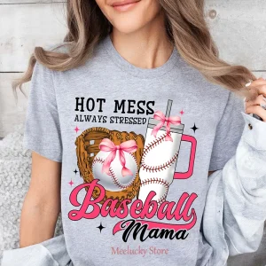 Baseball Mom letter print pattern loves sports women’s casual loose cotton short sleeved T-shirt collection Baseball Mom letter print pattern loves sports women's casual loose cotton short sleeved T-shirt collection