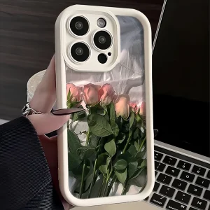 Oil Painting White Rose Flower Silicone Phone Case For iPhone 11 Cases iPhone 12 13 14 15 Pro Max XS X XR 78 Plus SE 2020 Cover