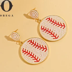 Obega Baseball Design Full White Beads Drop Earrings Red White Color Round Metal Gold Plating Women Sport Earrings Jewelry Obega Baseball Design Full White Beads Drop Earrings Red White Color Round Metal Gold Plating Women Sport Earrings Jewelry