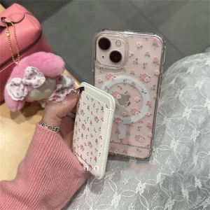 Korean Clear Floral For Magsafe Wireless Charge Phone Case For iPhone 15 14 13 12 11 Pro Max X Xr Xs Max Cases Accessories Cover