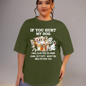 Plus Size Women Clothing Protect My Dogs Graphic Print T-shirt Large Size Tops Summer