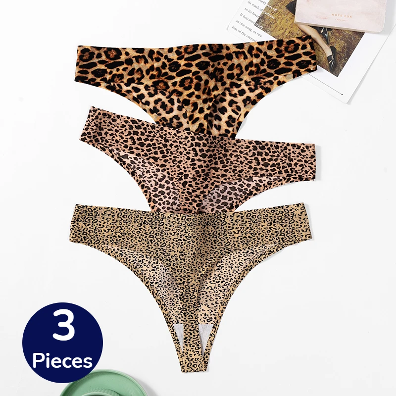 BZEL 3PCS/Set Women's Panties Fashion Leopard Thongs Woman Seamless Underwear Sexy Lingerie Breathable Cozy G-Strings Hot T-Back