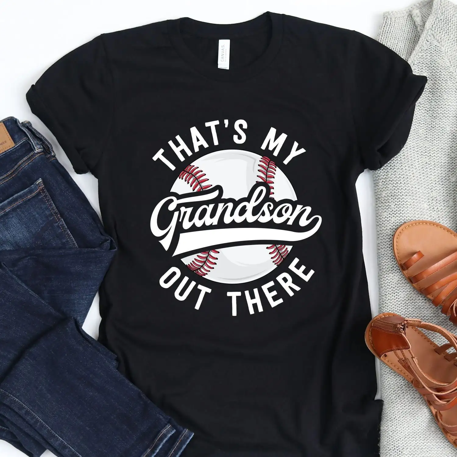 That s My Grandson Out There T Shirt Baseball Grandpa Grandfather Team