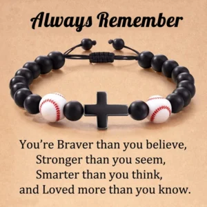 Baseball Basketball Football Soccer Gifts, Natural Stone Baseball Cross Prayer Bracelets for Teen Ideas with Message Gift Card