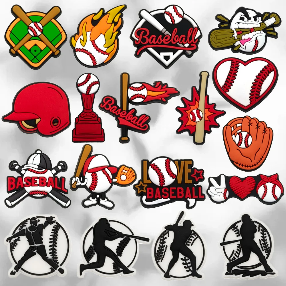 Baseball Sports Ball Cap Bat Cartoon competition Shoe Charms for Clogs Sandals Decoration Shoe Buckle for Friends Gift
