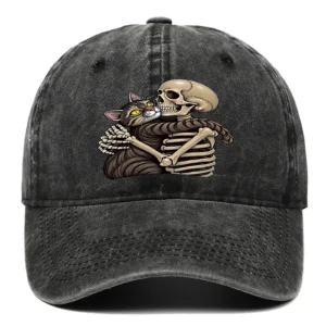Cat and Skeleton Printed Baseball Hat Adjustable Washable Outdoor Sunscreen Hat Suitable as Halloween Gift for Men and Women Cat and Skeleton Printed Baseball Hat Adjustable Washable Outdoor Sunscreen Hat Suitable as Halloween Gift for Men and Women