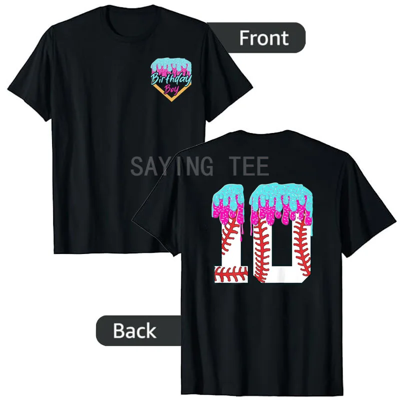 Baseball 10 Year Old Ice Cream Drip 10th Birthday Boy 10 T-Shirt Baseball Drip Graphic Outfit Boys Fashion Novelty Gift Y2k Tees