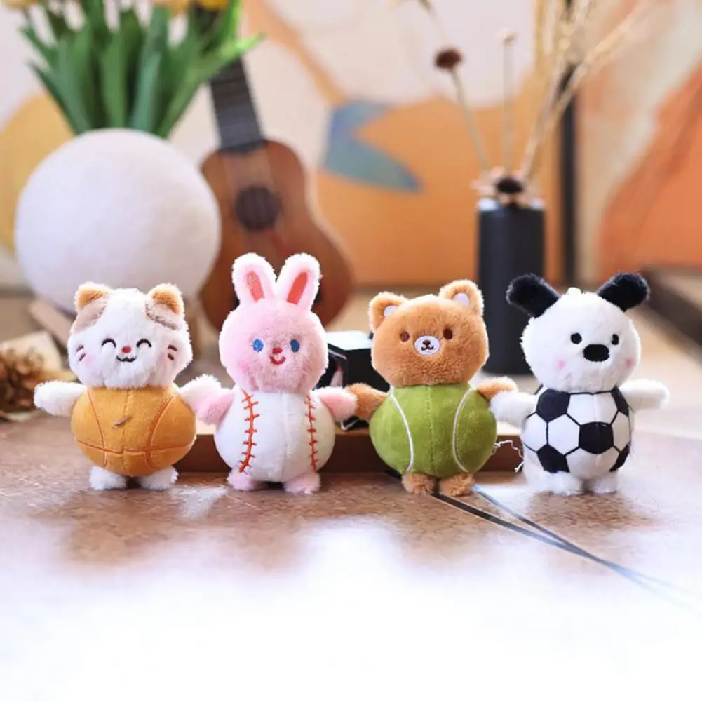 Cartoon Cute Baseball Keychain Pendant Creative Animal Ball Shape Plush Doll Key Holder Car Keychain Backpack Bag Accessories