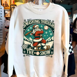 Baseball Player Christmas Santa, Smashing Through The Snow T-Shirt