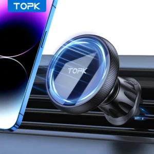 TOPK for Magsafe Car Phone Holder,Powerful Magnetism Premium Quality Single-Hand Operation Metal Hook Magnetic Car Phone Mount