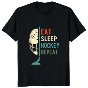 Men's Clothing Oversized T-shirt Retro Eat Sleep Hockey Repeat Cotton Tshirt Vintage Short Sleeve Fitness T Shirt Casual Soft